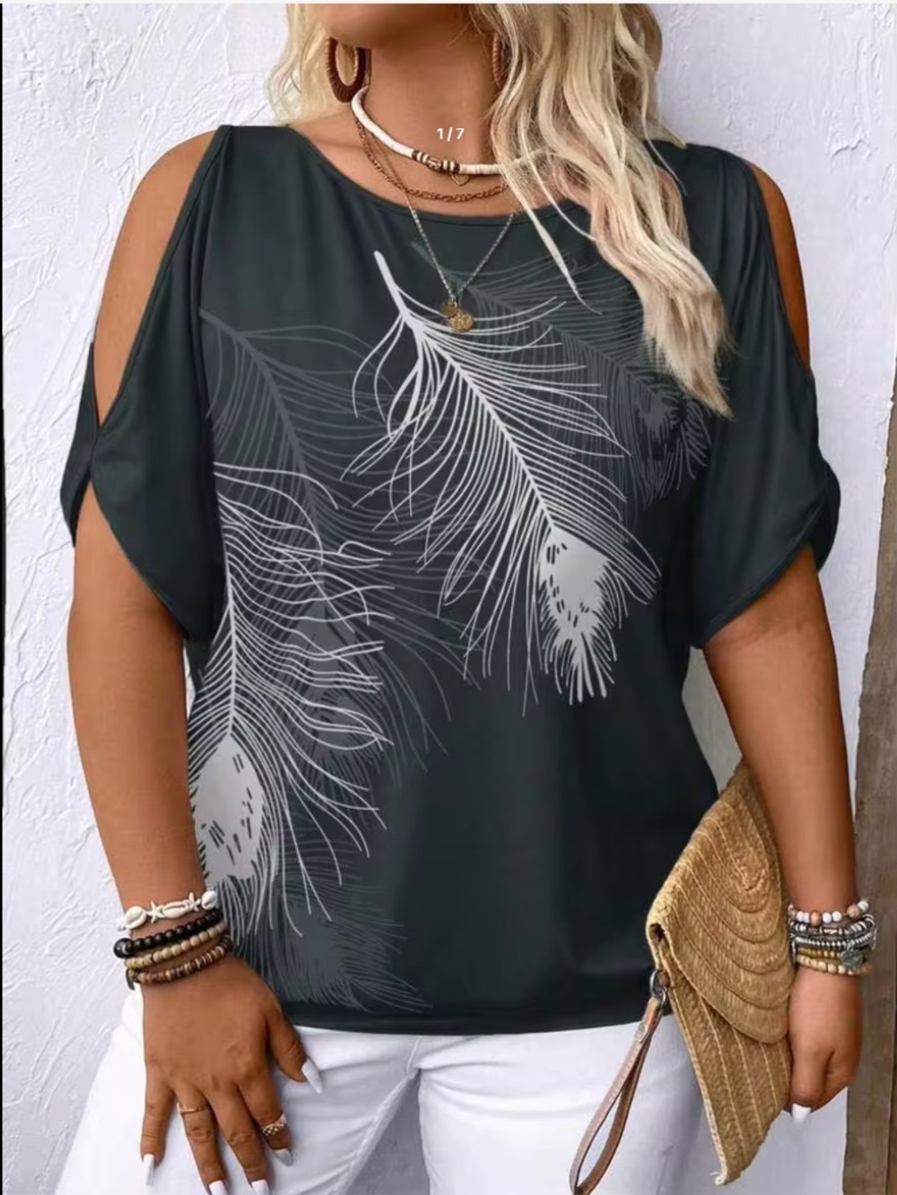 Venus Feather Cold-Shoulder Black Top Size: 2X